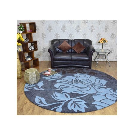GLITZY RUGS 8 x 8 ft. Hand Tufted Wool Floral Round Area Rug, Grey & Blue UBSK00514T1403B8